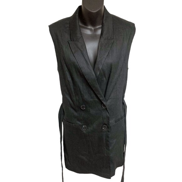 Jason Wu Black Linen Blend Double Breasted Peak Lapel‎ Blazer Dress - Picture 4 of 11